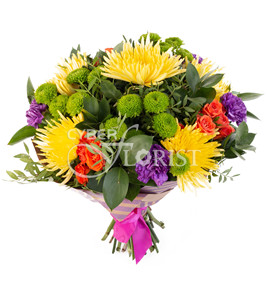 разноцветные хризантемы и гвоздики