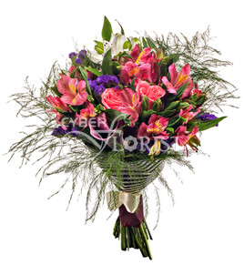 альстромерии и розы в букете