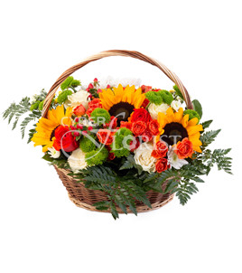 букет из роз с подсолнухами