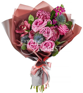 букет с розами и хризантемами
